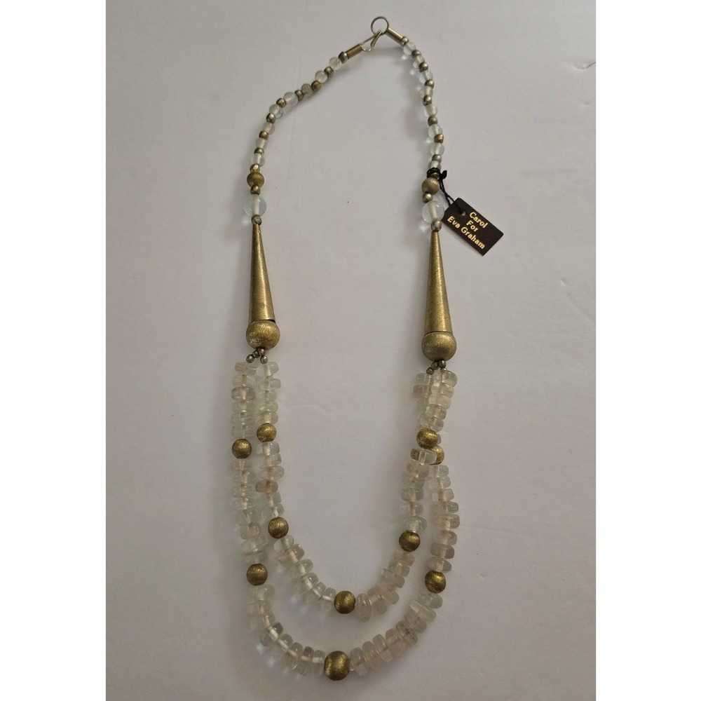 Carol for Eva Graham Beaded Statement Necklace Multi-Strand Gold Cone Boho NWT